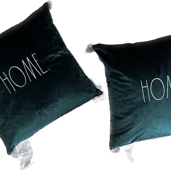 Rae Dunn velvet emerald Green “Home” Decorative Pillows - Picture 1 of 8